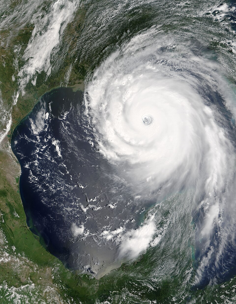 A Terra satellite image shows Hurricane Katrina over the Gulf of Mexico in August 2005.